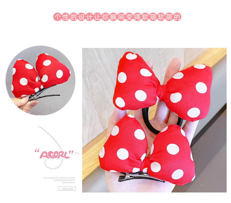 Korean New Three-dimensional Bow  Polka Dot Hair Rope Red  Dot Duckbill Clip Wholesale display picture 4