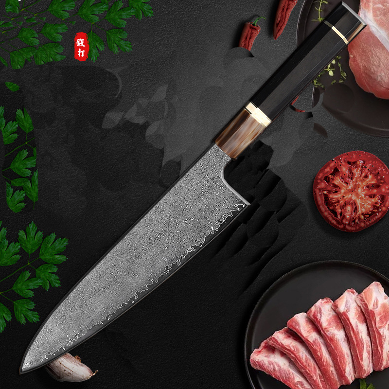 厨师刀大马士革钢厨师刀刀锤纹菜刀西式切菜刀料理刀