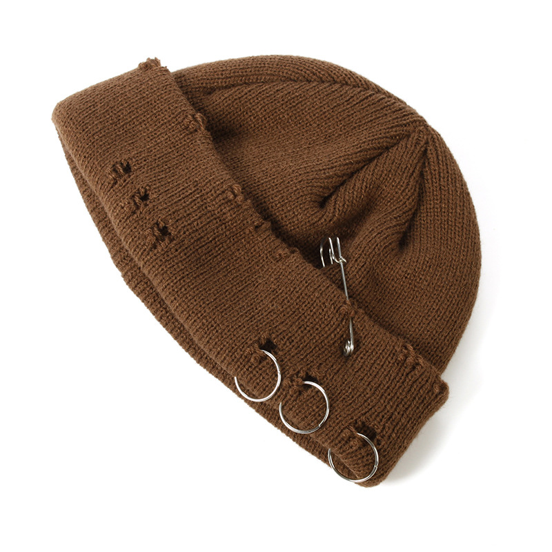 2024 Autumn and winter hole breaking ruffian solid color knitted female trendsetters street yarn versatile styling hat_voghion.com