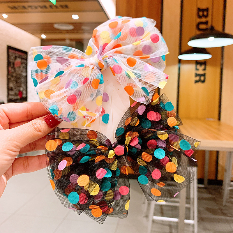Children's Big Bow Hairpin Korean Cute Polka Dot Top Clip Net Yarn Back Head Clip Net Red Girl Side Clip display picture 2