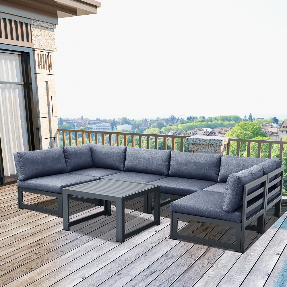 6位+1咖啡桌新品组合沙发布艺组合沙发铝合金组合沙发海外仓代发