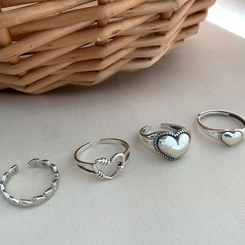 925 Sterling Silver Ring for Women, Casual Style, Small, Ins Trendy, Retro, Love Heart, Open, Internet Famous, Sweet, Ring, Student 