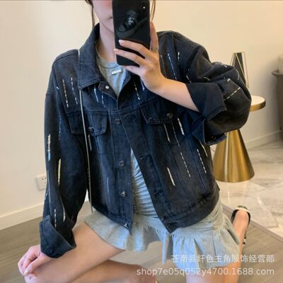 2020秋款牛仔外套女网红流苏烫钻夹克外套休闲韩版上衣港风复古潮|ms