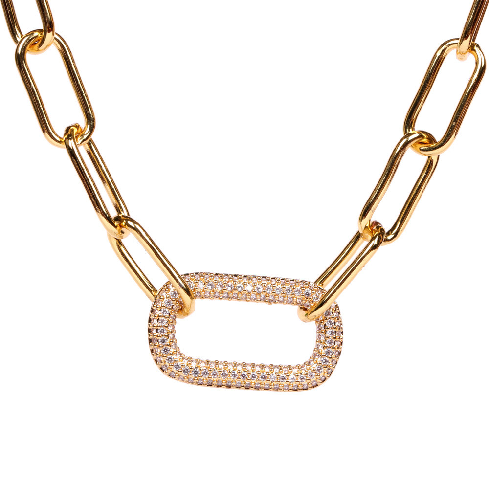 Full Diamond Geometric Oval Pendant Lock Hip-hop Style Thick Chain Necklace display picture 6