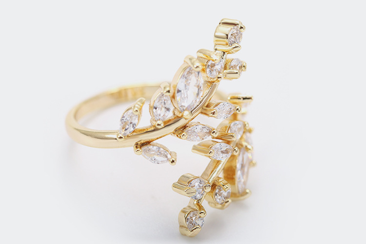 Fashion Brass Zircon Leaf Copper Ring display picture 2