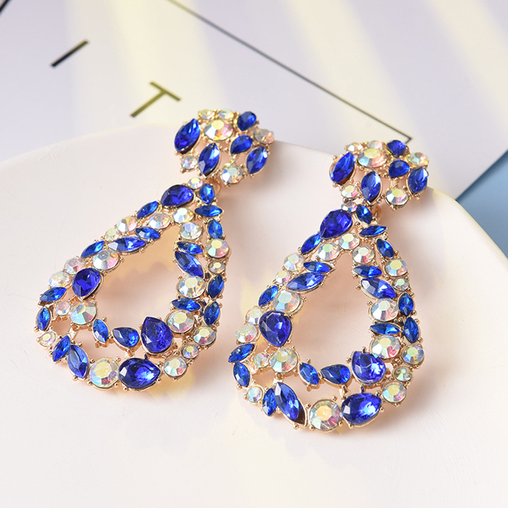 1 Pair Fashion Water Droplets Metal Inlay Rhinestones Women's Drop Earrings display picture 3