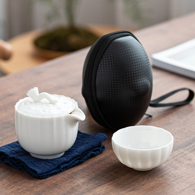 白陶快客杯一壶一杯 创意户外迷你功夫陶瓷茶杯 便携旅行茶具套装|ms