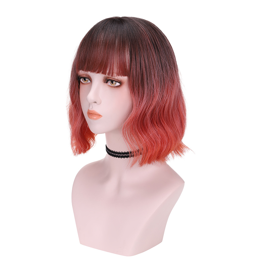 Synthetische Perücke für Damen mit modischem Farbverlauf, North Star Green Corn Perm, kurzes, lockiges Haar_voghion.com