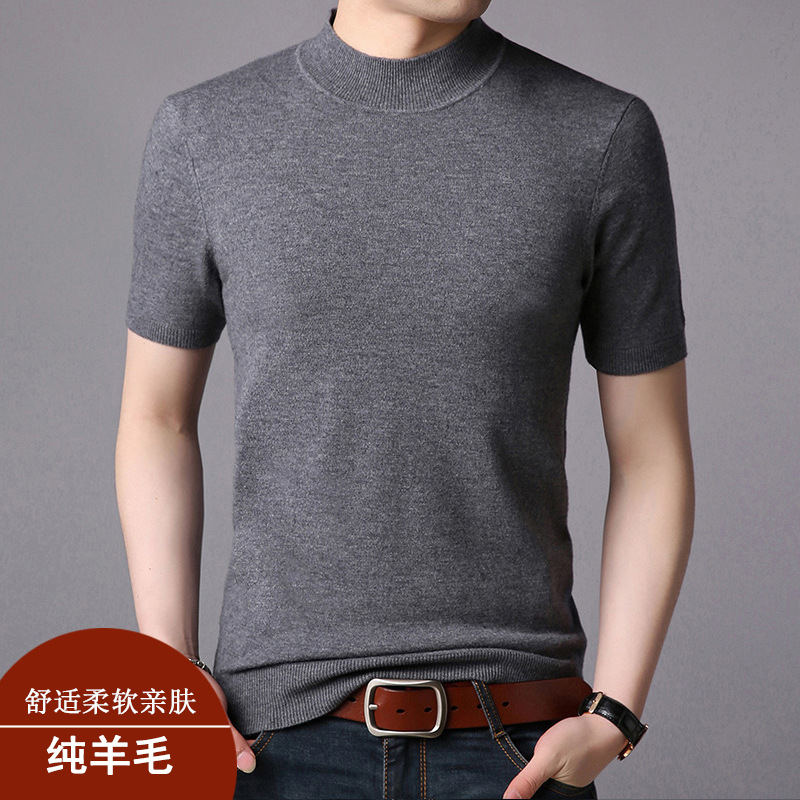 woolen knitted base solid color sweater with a round collar