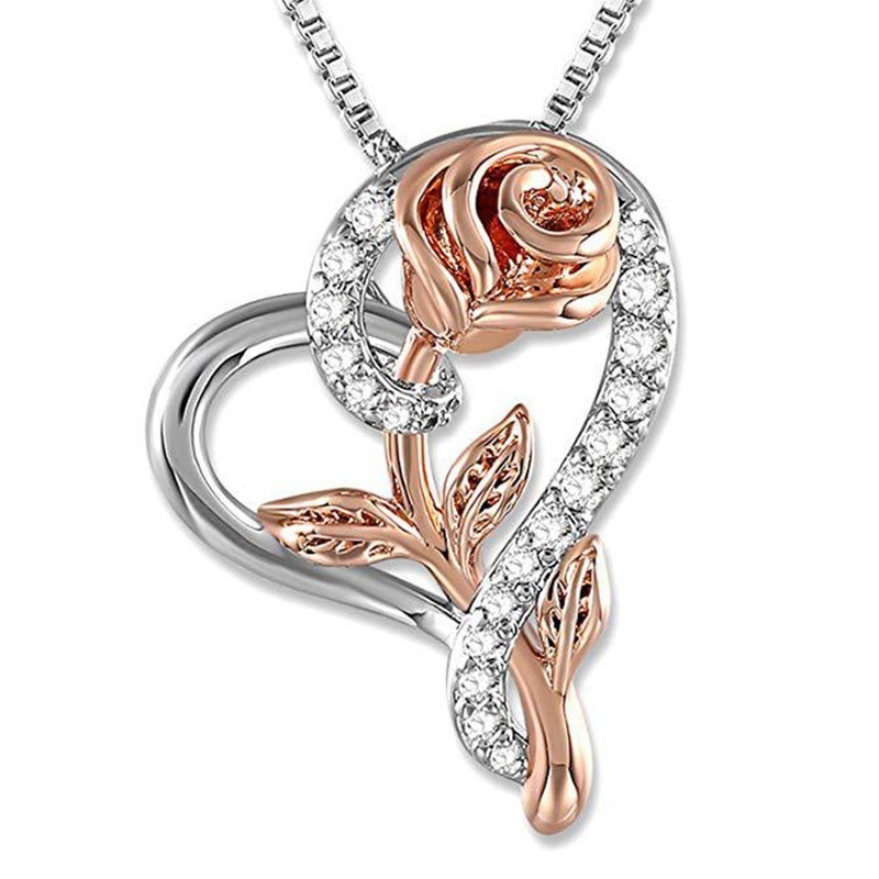 Mode Forme De Cœur Rose Métal Placage Fleurs Pierres Précieuses Artificielles La Saint-valentin Fête Des Mères Femmes Collier display picture 2