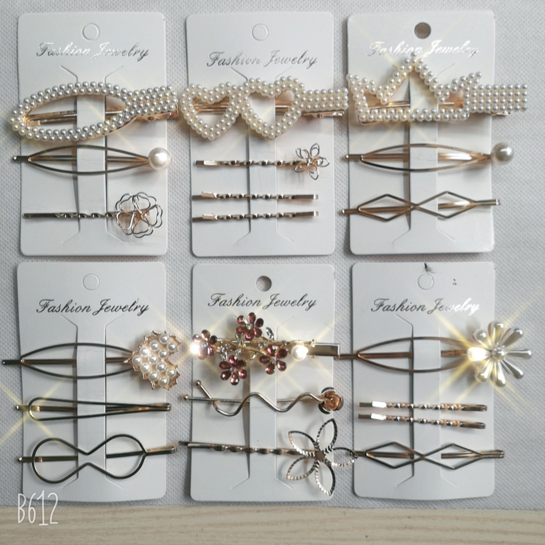 Korean Edition Headdress Metal Pearl Hairpin combination Stall Bangs Word folder Edge clamp Card issuance Hairdressing