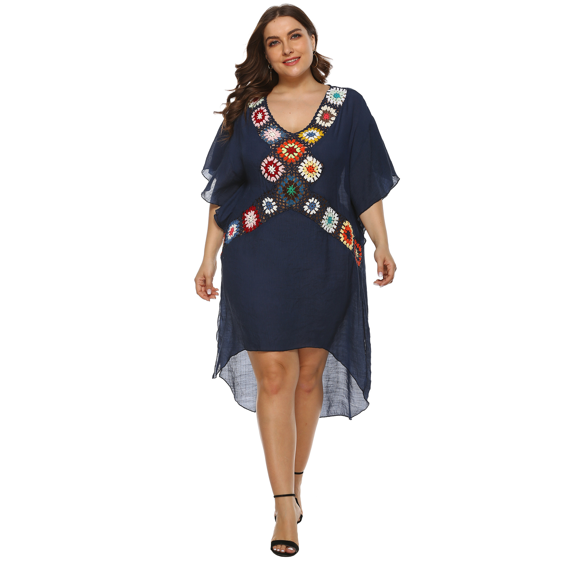 Plus size crochet flower stitching beach dress  NSOY26804