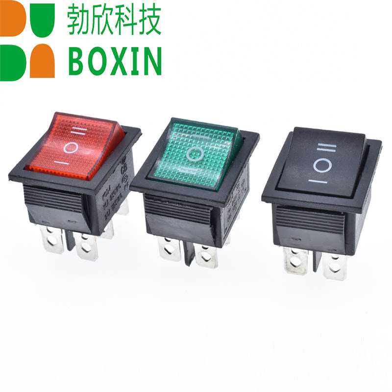KCD4小型按键船型开关2路6脚3档三档电源按键翘板自锁船形开关