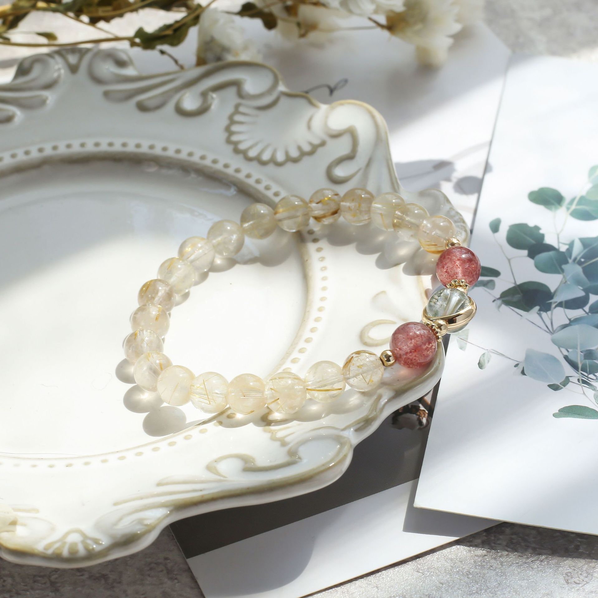 Natural Blonde Crystal Yellow Hair Crystal Bracelet For Women Strawberry Crystal Green Ghost Diy Crystal Bracelet