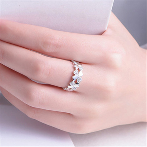 Japanese-Korean Style Lucky Grass Ring 925 Sterling Silver Diamond Accented Zircon Ring, Open-Ended Creative Hot Sale Ring, Dropshipping One Piece