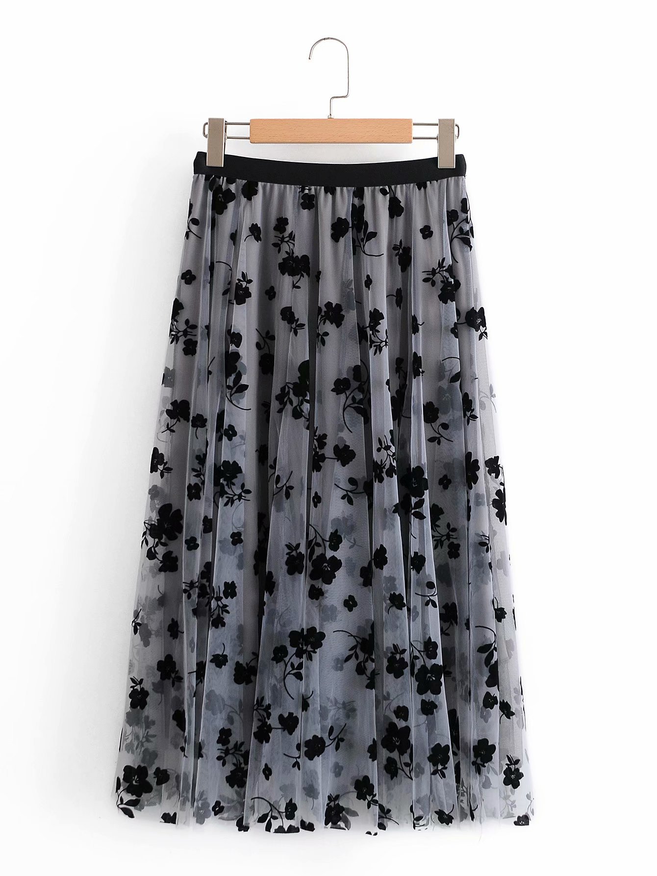 elastic waist mid-length skirt NSAM8819