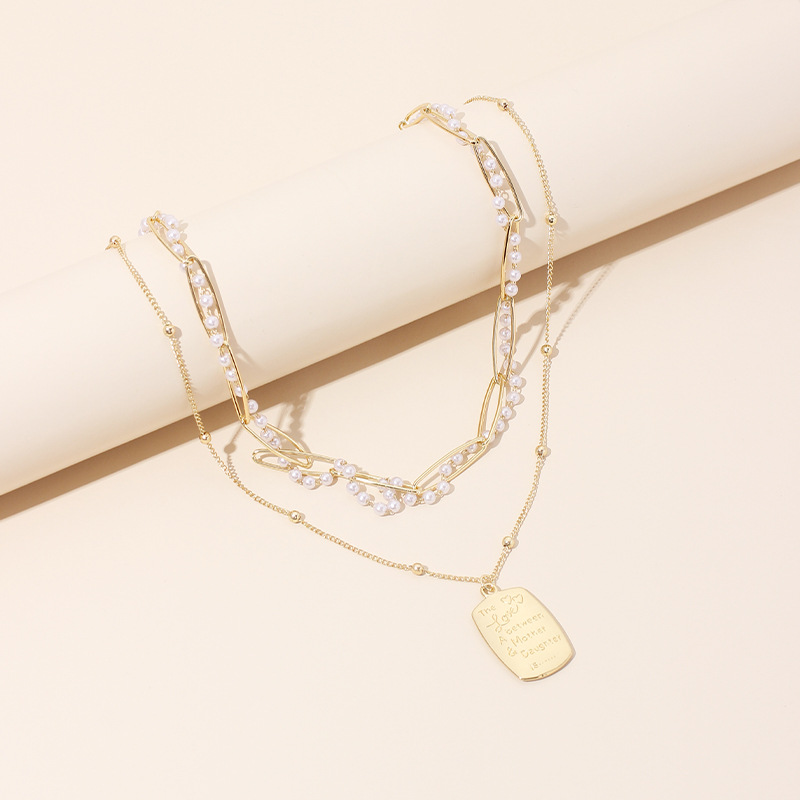 25g Weight Necklace Classification Wedding, Travel Occasion Women'S Gender Gold Color Fashion Multi-layer Ladies Pearl English Letter Tag Necklace Style Simple And Stylish Thin Clavicle Chain For Women Nihaojewelry 5
