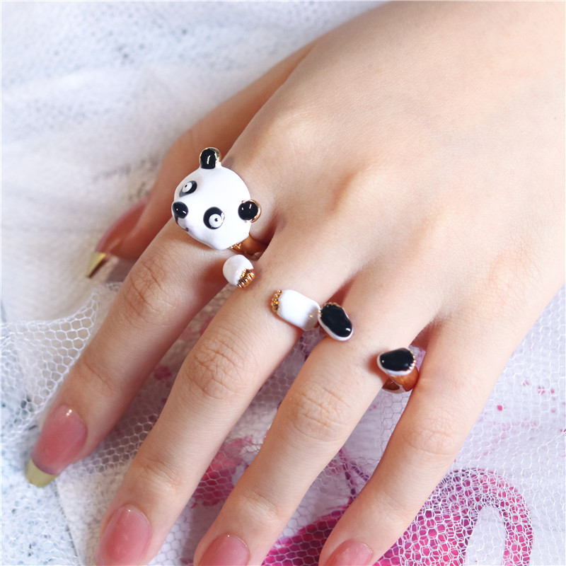 Moda Panda Hierro Cobre Esmalte Enchapado Mujeres Anillo Abierto display picture 2