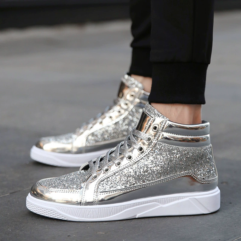 Trend demi-season sneakers, high casual footwear, shoes, Korean style, mirror effect