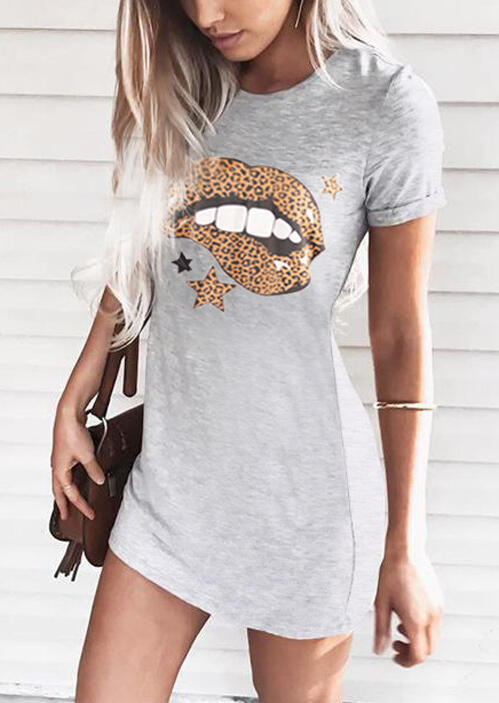 leopard print casual round neck short sleeve t-shirt NSLZ34164