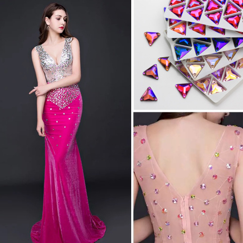 Colorful AB triangle flat clasp hands  sewn crystal glass crystal gemstones rhinestones garment accessories dance evening party stage performance dress accessories