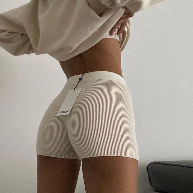 European and American Foreign Trade Solid Color Knitted Shorts Women's Spring and Summer Street Trendy Style Flat Angle Bottoming Straight Boxer Shorts