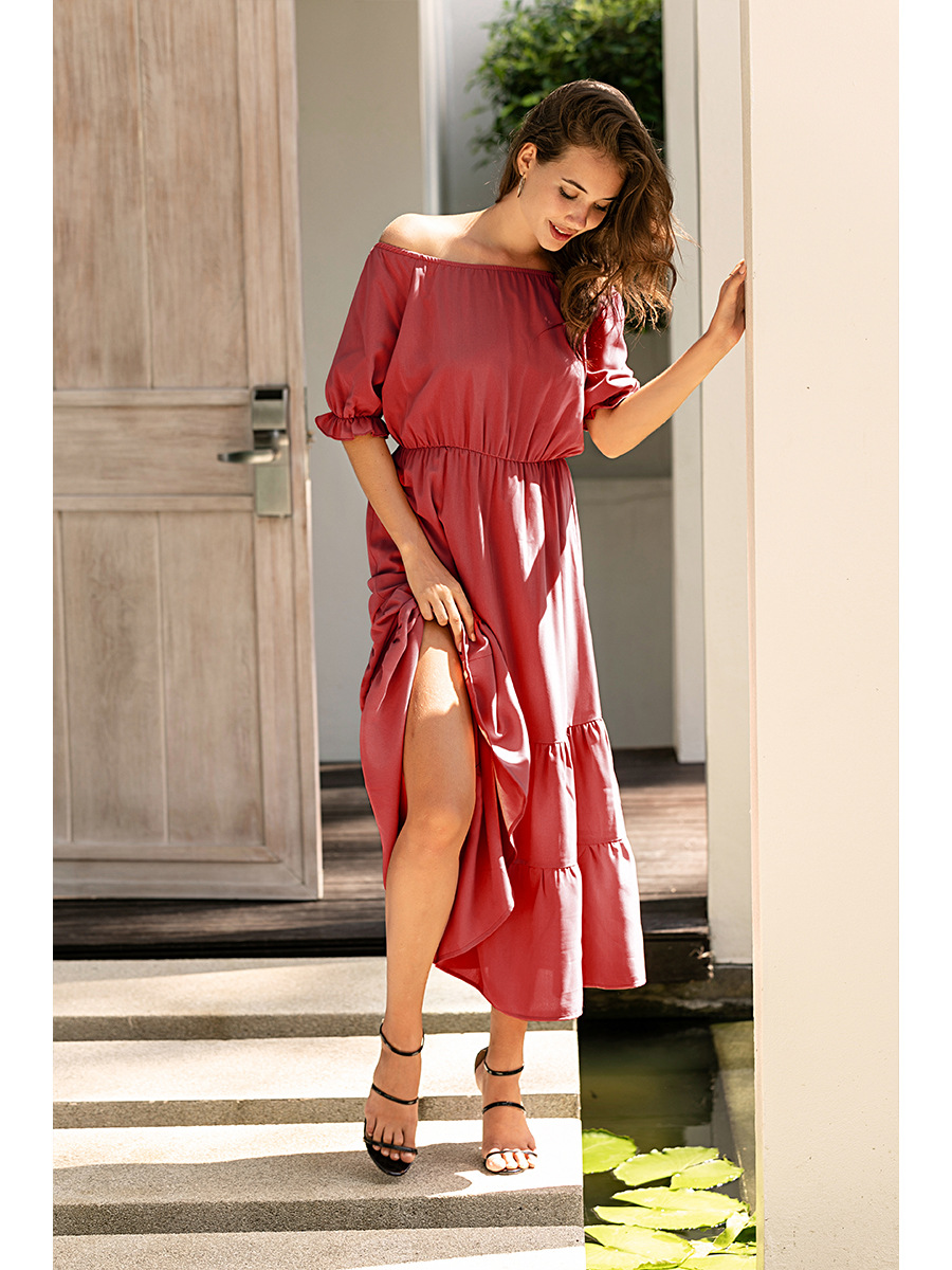 Solid Color One-Piece Round Neck Dress NSAL2101