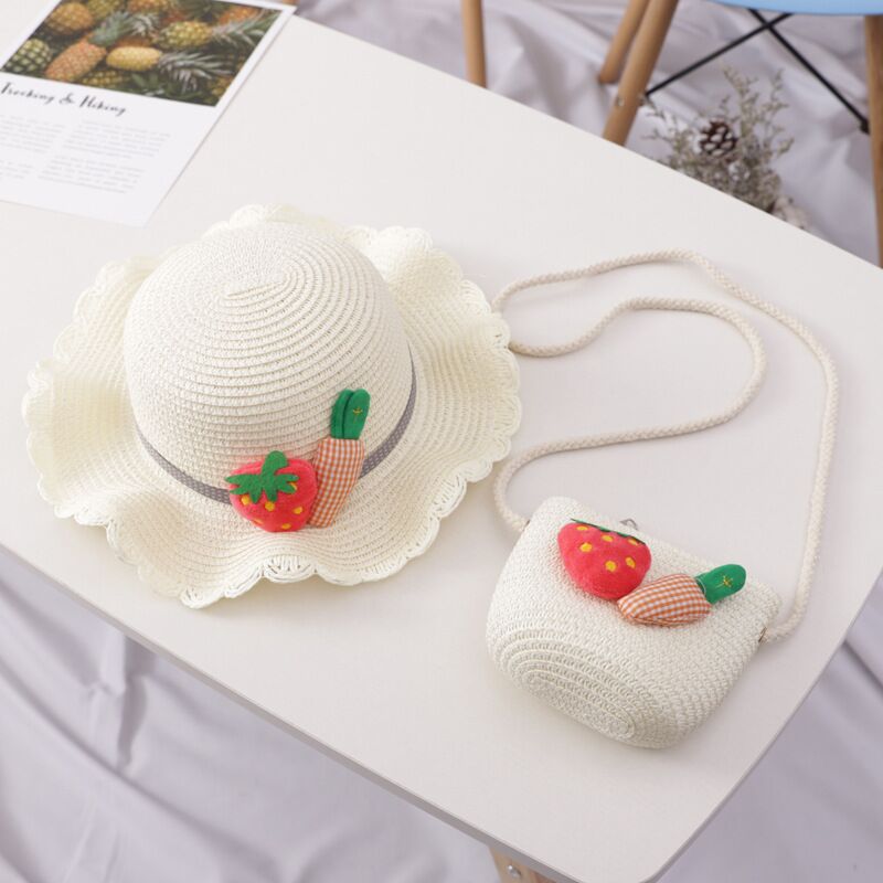 Cute Wavy Children's Straw Summer Girl Travel Beach Sun Hat Bag Set display picture 6