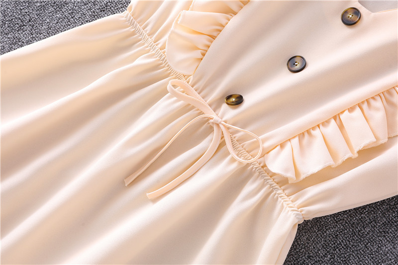 New Yellow V-neck Flounce Bubble Lace-up Dress in Dresses
