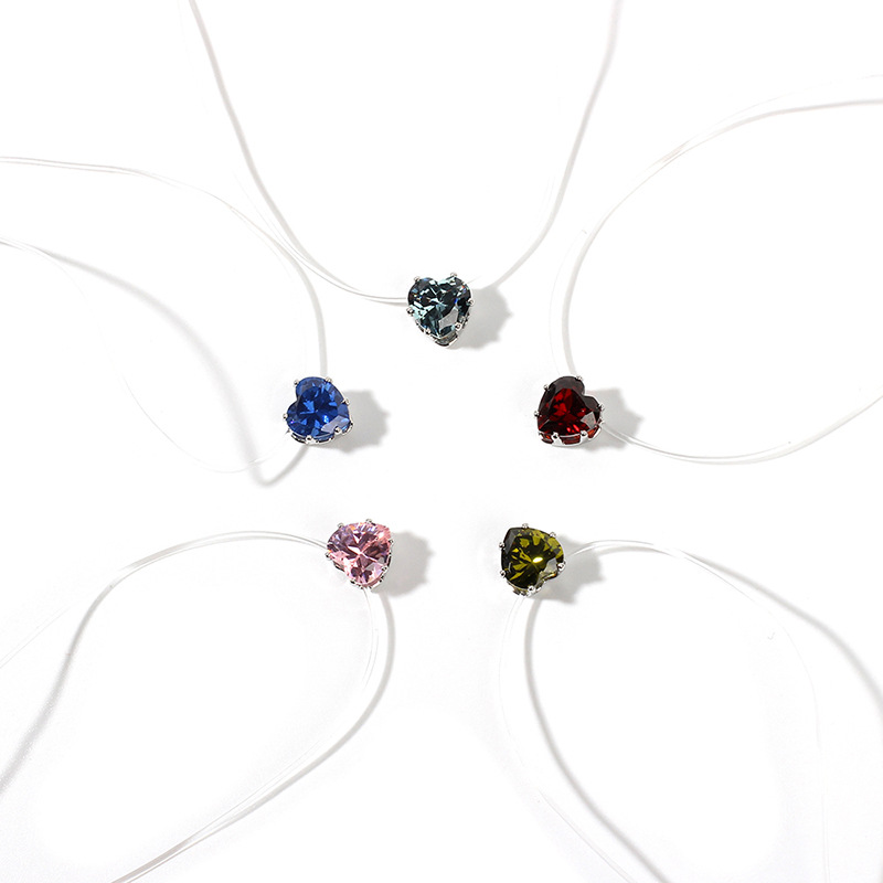 3g Weight Alloy Pendant Material Necklace Classification Fishing Line Chain Material Woven Chain Chain Type Travel Occasion Fishing Line Material Heart Shape Pattern Women'S Gender Simple Style Style Pink, Red, Green, Blue Color Simple Style Heart Shape Fishing Line Woven Chain Pendant Necklaces Wholesale 17