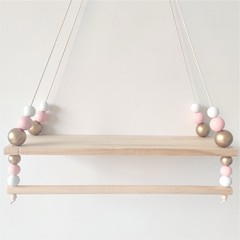 INS Nordic Style High-End Wooden Bead Double Layer Storage Value Children's Room Soft Furnishing Wall Decor Double Layer Doll Storage Rack