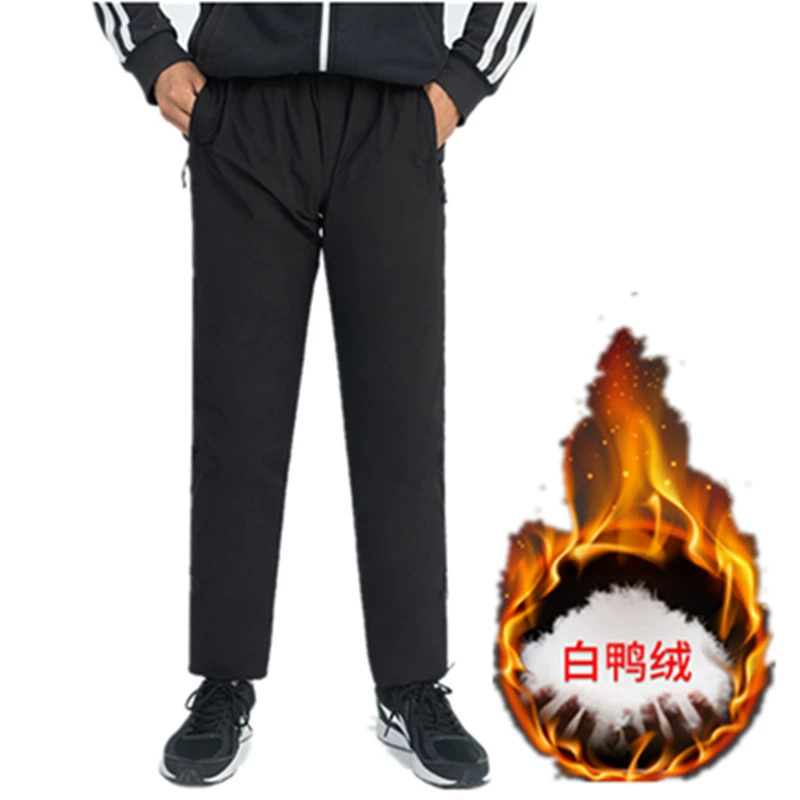 Осенне-зимняя прямая верхняя одежда утолщенные пуховики Белые хлопковые брюки на утином пуху Однотонные Зимние Повседневные Леггинсы с высокой талией