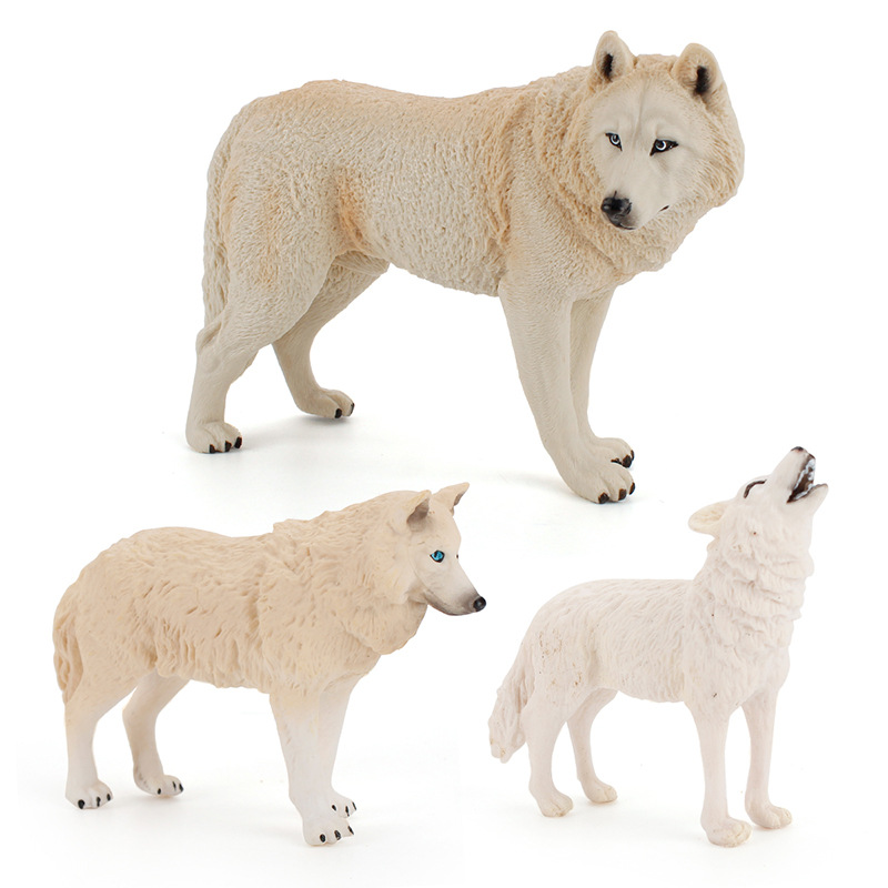 Exportación transfronteriza venta caliente modelo de animales forestales para niños lobo blanco sólido rugido lobo adornos de arena creativos