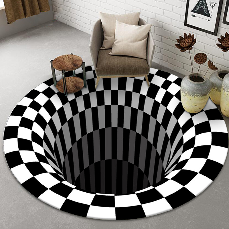 Transfronterizo dedicado blanco y negro espiral alfombra redonda 3D tridimensional geométrica trampa visual alfombra de piso sala de estar dormitorio mesa de café estera