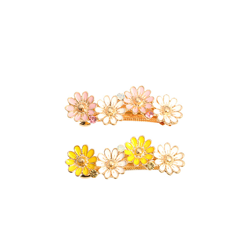 Handmade Oil Drip Alloy Daisy Flower Spring Clip Simple Horsetail Top Clip Small Side Clip Wholesale display picture 6