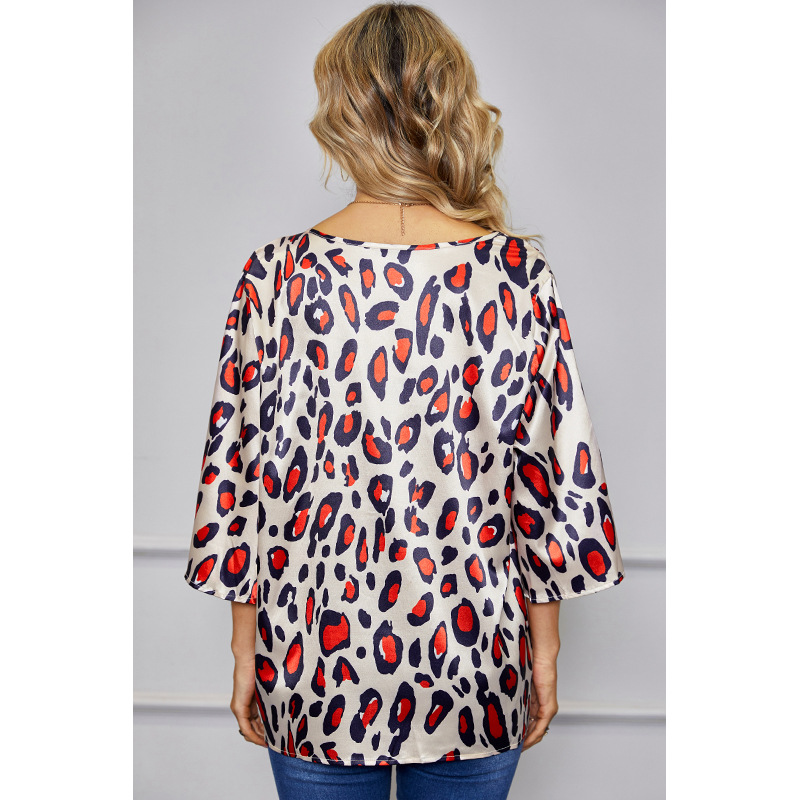 leopard print loose V-neck t-shirt  NSSA25943