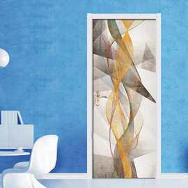 创意3D门贴翻新自粘贴纸装饰卧室客厅墙贴门贴抽象曲线跨境货源