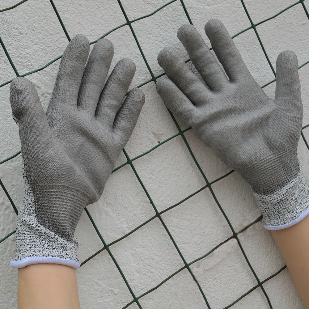 厂家现货防切割手套pu涂层涂掌浸胶手套防滑五级防割建筑工地手套