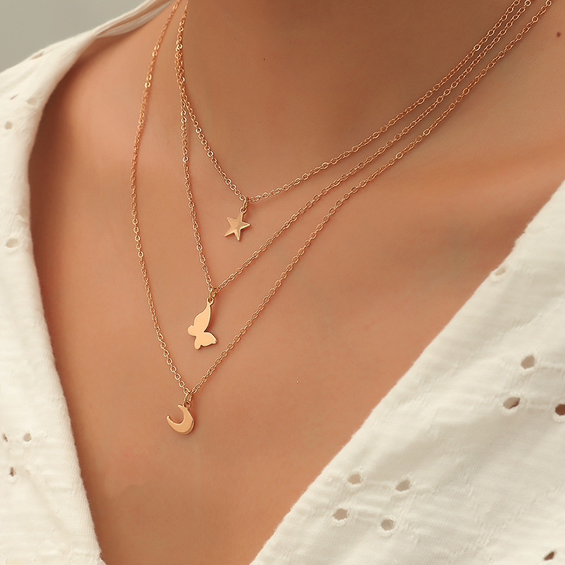 Corée Fashion New Alloy Simple Wild Butterfly Star Moon Ensemble De 3 Colliers display picture 1