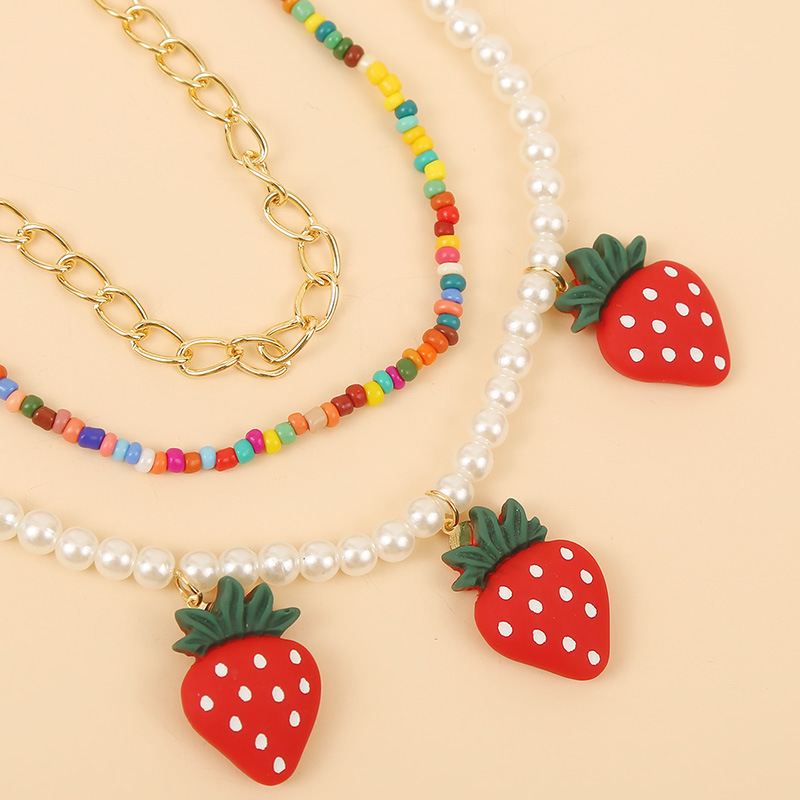 Fashion Color Long Multi-layer Rice Beads Strawberry Necklace Hand-woven Fruit Pendant Jewelry Wholesale Nihaojewelry display picture 8