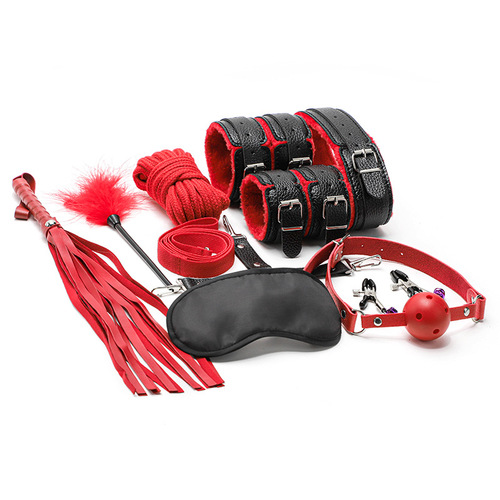 Adult erotic plush 10-piece set, women's leather handcuffs, couples' teasing bondage restraint alternative sex toys