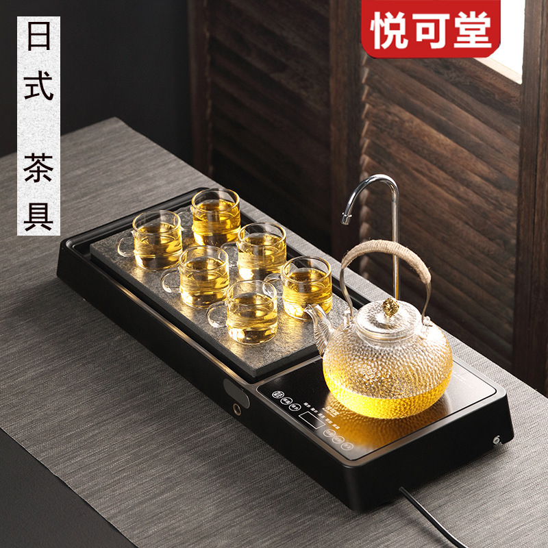功夫茶具套装批发玻璃家用四合一全套电陶炉炉茶台乌金石茶盘茶海|ms