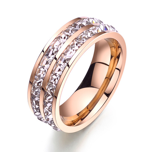 Hong Kong style rings for couples, men and women, simple students, double single row square diamonds, Japanese and Korean tail rings, index finger, fashionable middle finger ring