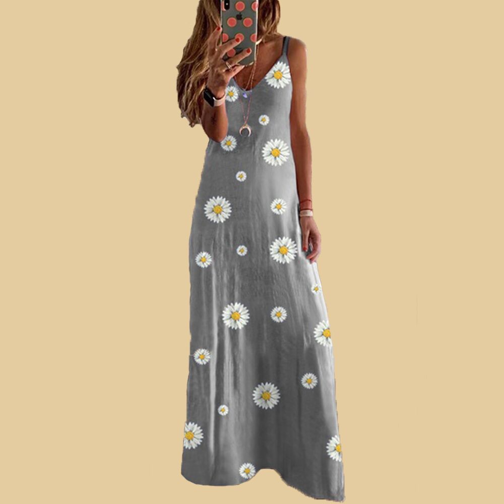 Daisy Print Slim Suspender Dress NSYF1100