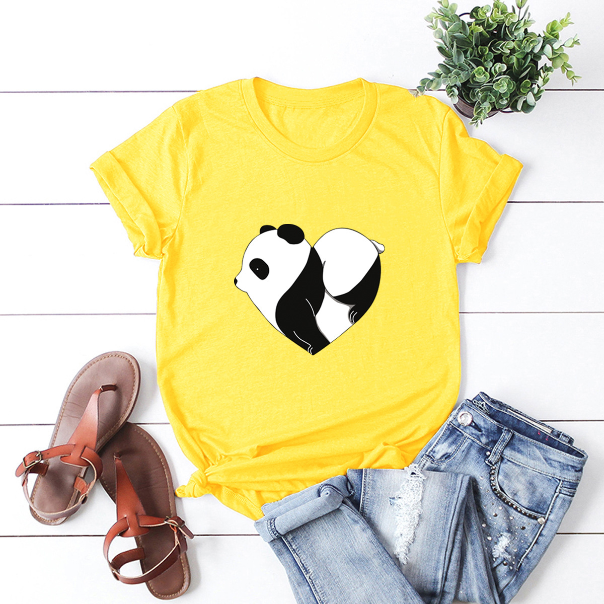 hot panda love plus size short-sleeved T-shirt NSSN379