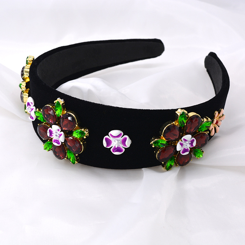 Headwear Classification Hair Accessories Vintage Baroque Velvet Pearl Diamond Wide Headband