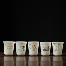 德化中國白羊脂玉薄胎陶瓷茶杯 貓咪杯主人杯單杯品茗杯 制定logo