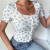 New summer printed blue T-shirt for women