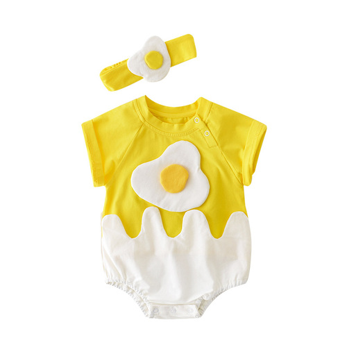 Newborn clothes, cartoon egg triangle crawl suit, baby robe, hair belt, baby first birthday gift