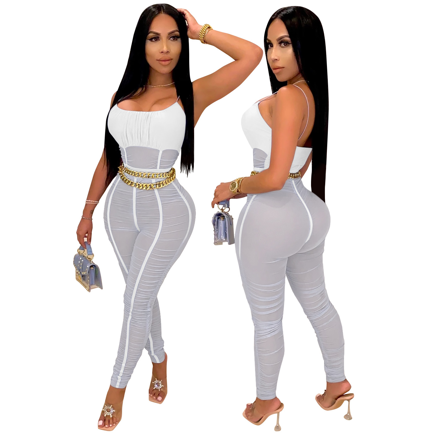 sling backless tight solid color see-through jumpsuit without belt NSFYZ118535